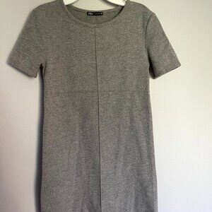Zara Mini Sweater Dress Gray Short Sleeve Inverted Seams Size Small
